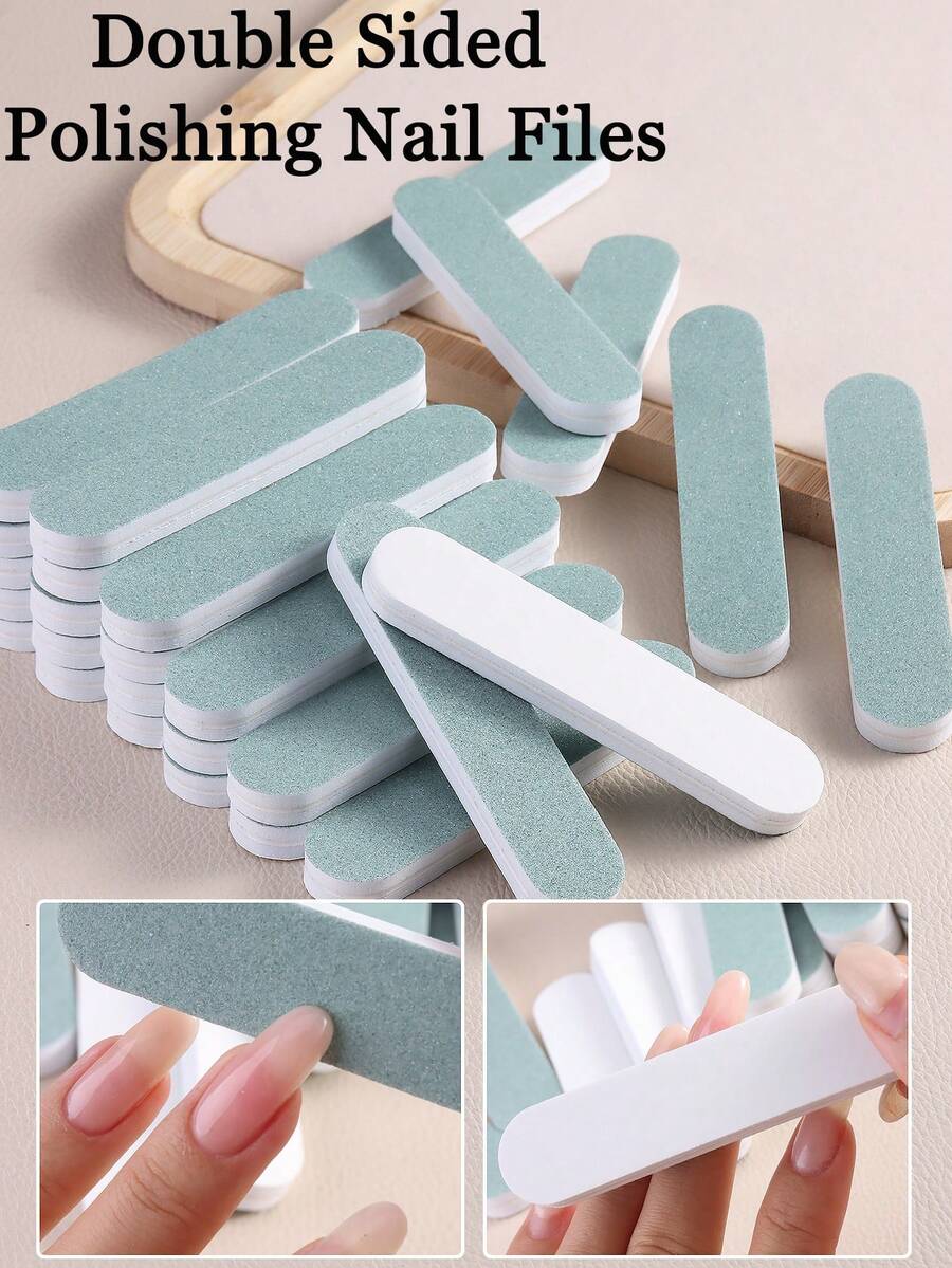 5/10/20/30/40/50片装浅绿色指甲锉打磨块，角质层推棒，指甲塑形抛光棒，适合初学者和美甲沙龙使用 - 彩色 - 查看 1
