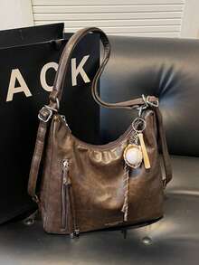 A Minimalist Fashion Large Capacity Tote Bag With Bow Decoration, Zip Opening, Lightweight Solid Colour, Double Handles Shoulder Bag. Suitable For Women's Daily Life, Leisure, Commuting, Work And Student School Use