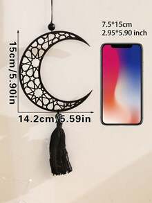 1/3 chiếc đồ trang trí hình trăng lưỡi liềm và sao màu đen, thiết kế rỗng nhẹ với tua rua mềm mại, phong cách Boho hiện đại, tác phẩm nghệ thuật hình trăng lưỡi liềm và sao, thích hợp để trang trí tường nhà, cửa sổ/cửa ra vào, tiệc tùng, phòng khách và phòng ngủ ấm cúng. - Gỗ đen - Xem 11