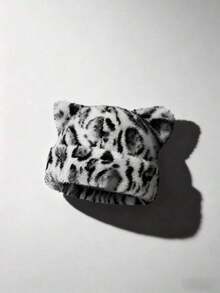 Leopard Plush Bear Ear Hat For Women, Cute & Sweet, Thick & Warm, Retro & Versatile Balaclava Beanie For Winter - A - View 3