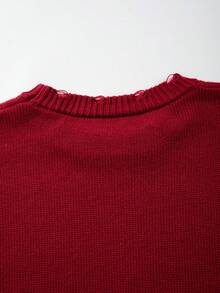 男女通用休闲宽松破洞字母印花圆领短袖针织衫，红色，春夏款 - 紅色 - 查看 5