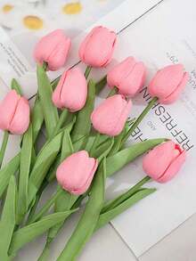 1/5/10/20支装逼真渐变粉色人造郁金香，适用于家居装饰、情人节礼物、酒店、派对、婚礼、桌面装饰，美丽无香。 - 深粉 - 查看 6