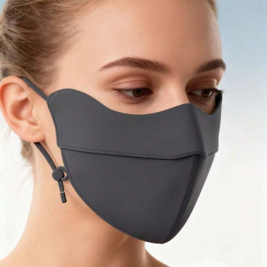 1pc Warm Fishbone Anti-Cold Mask, Thickened 3D Autumn And Winter Windproof, Eye-Protective, Face-Slimming Mask, Non-Adhesive Winter Plush Mask, Windproof Cycling Mask, Warm Solid Color Mask