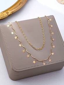 2件套金色星星腰链吊坠，前卫时尚个性经典性感优雅饰品，适合节日和派对佩戴 - 金黃色 - 查看 5