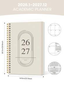 BUBU 1本2026-2027年周计划/月计划笔记本，螺旋装订，每日日程安排/学术预约记录本，提升效率，适合家庭、学校和办公室使用，A5尺寸，返校用品