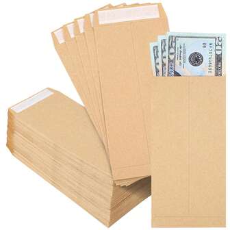 100 sobres para monedas, bolsas de papel para almacenamiento de artículos pequeños de 6.5x3.2 pulgadas (8x16.5 cm) de papel kraft marrón de 80 g/m², sobres para efectivo pequeños con cierre autoadhesivo, para desafío de ahorro, monedas, cheques, presupuesto, almacenamiento de artículos pequeños (100/50 piezas)