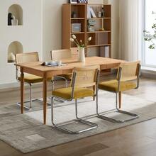 Set Of 2 Modern Medieval Dining Chairs, Velvet, Natural Rattan Base And Chrome Stainless Steel, Upholstered Rattan Kitchen Chairs, Gold, Beige, Olive Green. - Gold - View 5