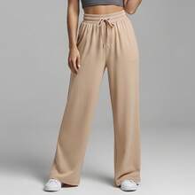 Comfortable Women's Wide-Leg Sweatpants, Soft, Structured Fit, Casual, Basic, Plain, With A Faux Drawstring. - Paja - Ver 11