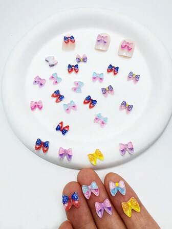 20Pcs 8-9mm Cute Mini Kawaii Diy Resin Cartoon Candy Ribbon Scrapbook Flatback Cabochon Woman Girls Nail Art Slices Charms Manicure Decorations Art Jewelry Accessories