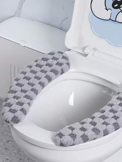 Thickened Washable Toilet Seat Cover, Includes Soft Plush Toilet Lid Cover & Non-Slip Ring, Suitable For All Seasons Bathroom Mat (Fits Standard Toilet, Covers Toilet Rim)