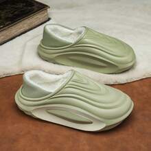 Pantufas casuais de pelúcia com forro térmico para homens, outono/inverno 2025, quentes, grossas, com bico fechado, para casais. - Verde - Ver 8