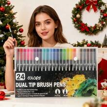 Conjunto de bolígrafos de doble cabeza de 24 colores, secado rápido, conjunto de dibujo profesional, diseño de doble cabeza, cuadrado y circular, todo color, adecuado para dibujos arquitectónicos, dibujos artísticos, diseño de moda, cómics / animación, adecuado para dibujos cómicos, diseñadores, clases de arte, principiantes en pintura, el mejor regalo para Navidad / año nuevo / regreso a la escuela. - Negro - Ver 10