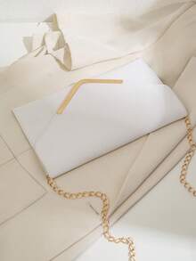 Elegante clutch de sobre blanco con correa de cadena para fiesta - Blanco - Ver 3