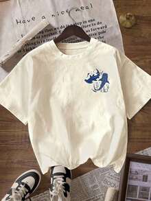 Women's Casual Round Neck Short Sleeve-Shirt With Shark Ocean Conservation Print - Mơ nhạt - Xem 3