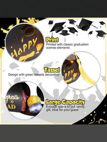 15pcs/Set Graduation Cap Gift Box, 2025 Graduation Decor, 2025 Tassel Candy Box, 2025 Graduation Party Supplies (Black, Gold) - Black and Gold With Yellow Tassels - View 5