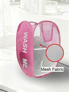 1 pieza Cesta plegable para ropa sucia de uso doméstico con red de almacenamiento y asa, cesto de lavandería para baño y dormitorio, nuevo tipo de organizador de lavandería plegable - Rosa 2 - Ver 5