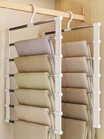 1/4pcs Multi-Layer Pants Rack, Multifunctional Clothes Hanger, Stainless Steel Pants Hanger, Non-Slip Invisible Clothes Rack, Storage Organizer, Suitable For Pants, Leggings, Scarves, Ties, Dorm, Wardrobe, Storage And Organization