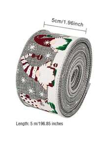 1pc New Santa Claus Head Woven Ribbon, Faux Linen Satin Ribbon, Edged Christmas Tree Decor Bow Pendant - Multicolor - View 8