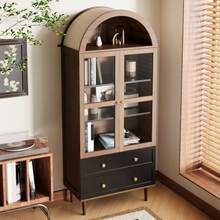 Chest Of Drawers With Adjustable Shelves, Modern Retro Curved Glass Storage Unit, Adjustable Shelves, Luxury Sideboard - 棕色 - 查看 6