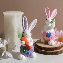 复活节胡萝卜兔子香薰蜡烛硅胶模具，环氧树脂DIY编织兔子石膏饰品，手工皂模具 - 白色 - 查看 1