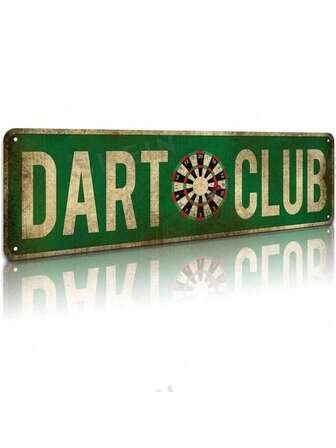 Vintage Dart Club Metal Sign - Rustic Wall Decor With Dartboard Artwork, Aged Green & White Design, 10.16cm X 40.64cm - Perfect For Home Bar, Garage, Game Room, For Man Cave - No Electricity Needed, Unique Gift For Darts Enthusiasts, Garage Decoration, Distressed Finish, Highquality Finish, Decorative Plaque, Sports Fans