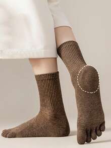 1/3/6双装男士时尚复古抗菌五趾袜，百搭可爱中筒袜，适合日常穿着和运动，春/秋/冬三季皆宜 - 彩色 - 查看 5