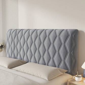 1pc Geometric Pattern Quilted Padded Headboard Cover, Solid Color Plush Thickened Full Wrap Headboard Slipcover, Elastic Stretchable Backing, Comfortable Leaning, Simple & Elegant, Soft & Smooth Texture, Durable, Shrink-Resistant, Collision-Proof, Fits Various Headboard Shapes, Removable & Machine Washable