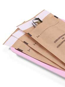 100 túi tiệt trùng bằng giấy Kraft tự dán kín, chịu nhiệt độ cao, 3 kích cỡ, thích hợp cho thẩm mỹ viện, tiệm cắt tóc và các địa điểm khác. - Màu be - Xem 6