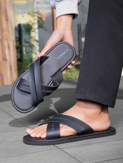 男士轻便EVA室内拖鞋，交叉绑带设计 - 居家、度假、休闲穿着舒适，时尚简约，透气材质