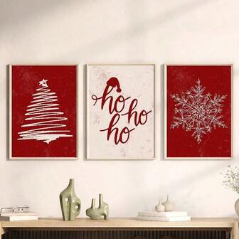 3pcs/Set Frameless Canvas Christmas Print Xmas Wall Art, Xmas Home Decor, Poster, Christmas Digital Download, Holiday Print Set For Living Room Bedroom