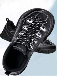 1双男士撞色宽楦休闲运动鞋，系带，防水，防滑，宽鞋头，宽松版型，户外，春秋季