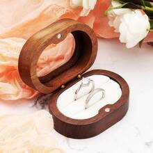Oval Small Walnut Wooden Ring Box For 2 Rings, Ring Holder For Engagement Wedding Ceremony Marriage Birthday Gift (Beige Inner),BeigeInner - 米色內層 - 查看 6