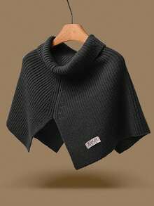 一件纯色针织女士披肩围巾，高领不规则套头毛衣斗篷披肩，冬季保暖，为肩颈提供温暖，防寒披肩，礼品之选。 - 款式1 - 查看 7
