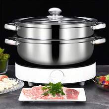 1pc 28cm Chinese Style Thickened Stainless Steel Soup Pot, Non-Stick Pot, Suitable For Cooking, Steaming, Hotpot, Induction Cooker, Gift Box - Silver - View 9