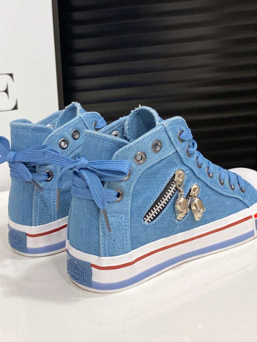 运动金属孔眼系带鞋，适合秋季居家、上学、户外活动穿着。 - 淺藍色 - 查看 1