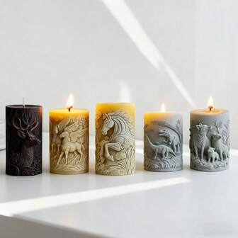 1pc Animal Pattern Cylinder Aroma Candle Silicone Mold DIY Deer, Horse, Dinosaur Fragrance Stone Handmade Soap Plaster Decoration Mold