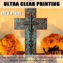 1pc 8x12 Inch Vintage Turquoise And Copper Tone Wall Cross - Engraved With Faux Distressed Wood, 2D Flat Religious Wall Art, Suitable For Church, Home Prayer Room, Living Room - Christmas, Easter, Thanksgiving, Halloween Decor - Spiritual Gift For Clergy, Family, Housewarming - Rustic Style Indoor Decor, Wall Cross, Wall Cross Decor, Wall Cross - Green - View 6