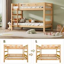 Bunk Bed For Children And Teenagers, Children's Bed Divided Into 2 Single Beds, Sturdy Pine Frame, Easy Assembly, Natural Look, 90 X 200 Cm - Brown - View 2