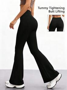 FWH Fashion Casual Minimalist Hip-Lifting Peach Butt Fashion Elegant Street Vintage Slimming Low-Key Luxury Leg-Lengthening Classic Minimalist High-End Slimming High-Waist Versatile Flare Pants New European Style Waist-Cinched Fitness - Black - View 3