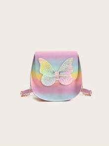 1pc Girls' Cute Glitter Butterfly Flap PU Crossbody Bag, Suitable For Daily Use - Single Shoulder Crossbody Bag - View 2