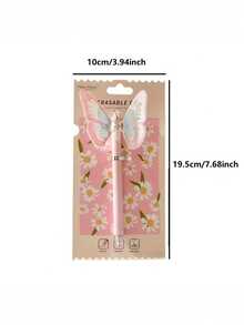 1支随机新款创意蝴蝶水晶蓝可擦凝胶笔，可伸缩笔尖，可水洗墨水，蝴蝶图案，0.5毫米蓝色凝胶墨水 - 彩色 - 查看 2