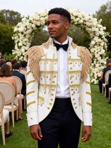 Men's Blazer Jacket Regular Fit Black Gold Palace Style Hanging Tassel Fashion Party Performance Outfits 1 Piece Set Red Blue White - 白色 - 查看 4