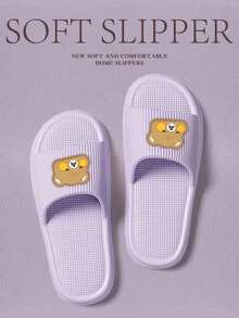 时尚舒适柔软的条纹黄色厚底防滑防臭EVA室内拖鞋，女士款，适合宽脚（建议选购大一码以获得更舒适的穿着体验），春夏穿搭之选。 - 紫色 - 查看 6