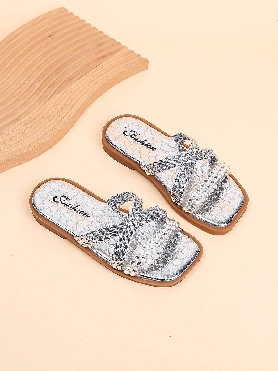 New Summer Kids Square Toe Comfortable Versatile Flat Sandals - Silver - View 1
