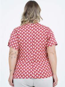 Women's Plus Size Short Sleeve Graphic Blouse - 酒紅色 - 查看 3
