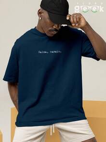 Oversized Gym T-Shirt With Funny Phrase "Calm Down, " REF 3297 FLUXO GEEK - Màu xanh hải quân - Xem 8