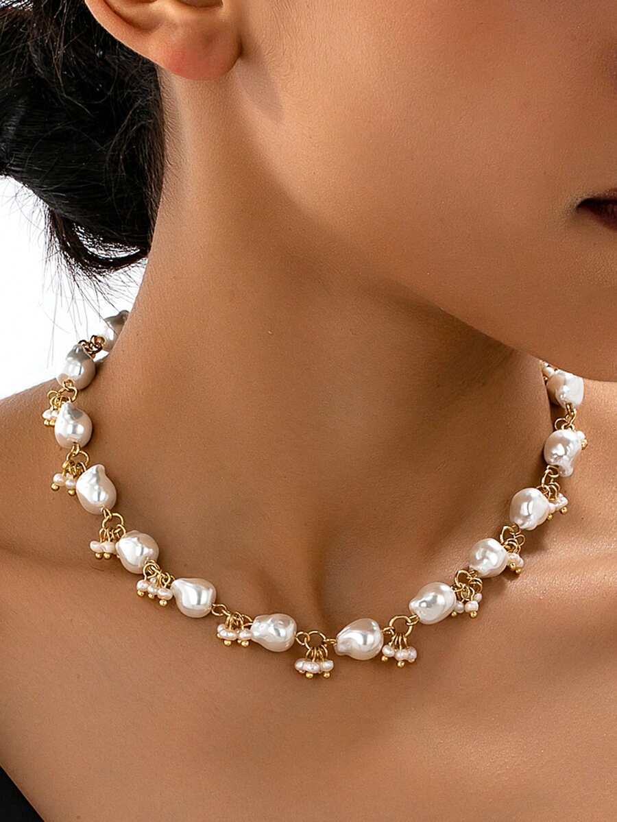 1pc Women's Elegant High-End Faux Pearl Necklace, Cultured Pearl Tassel Delicate Luxury Unique Elegant Choker Necklace, Suitable For Weddings, Valentine's Day And Other Occasions, Graceful And Fashionable Pearl Necklace - White - View 1