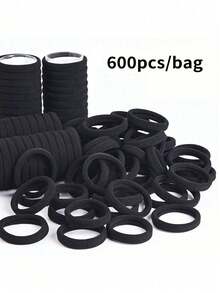 1000/600/500/300/200/100/50/20/10pcs/Pack Solid Color Hair Ties, Easily Create Elegant Hairstyles: Black Elastic Hair Bands, Suitable For Daily Fashion Matching. Designed For Various Hair Types, Providing Comfortable Non-Slip Fixing Effect. Whether Ponytail, Bun Or Braids, They Can Be Easily Handled. Add A Touch Of Elegance To Your Daily Styling, Simple And Timeless. Head Accessories Gym Sport Running Outfit Rubber Bands - Black - View 21