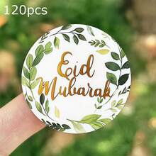60pcs/120pcs Eid Mubarak Hot Stamping Stickers Gold Green Leaf Gift Packaging Stickers Decoration Party Supplies - Multicolor - View 21