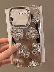 Mirror Silver Rhinestone Heart Phone Case Compatible With IPhone 17 Pro Max/17 Pro/17, 16 Pro Max/16 Pro/16/15 Pro Max/15 Pro/15, New 14 Pro Max/13 Pro/13/12/11 - Multicolor - View 2